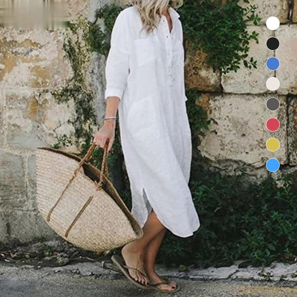 Elegant Enfärgad Slit Skjortklänning